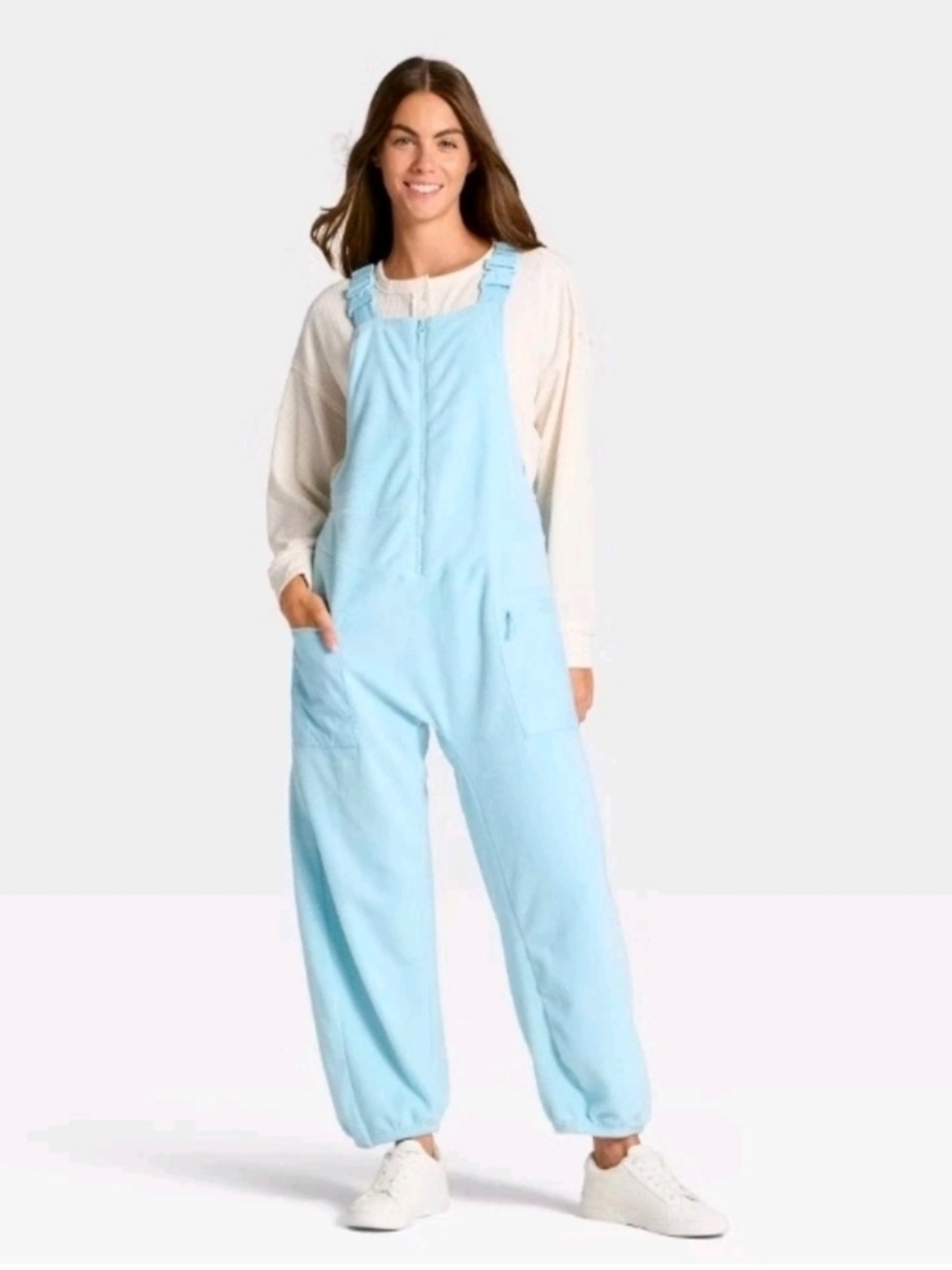 JoyLab Women’s High Pile Fleece Overalls - Light Blue Size Small NWOT